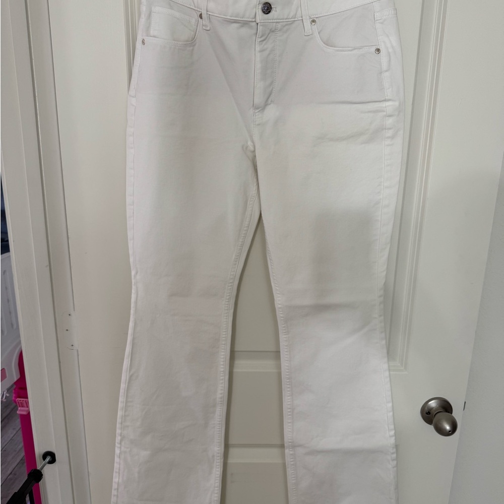 White House Black Market Cream Flare Jeans